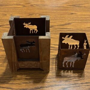 Rustic Moose Candle Holders
